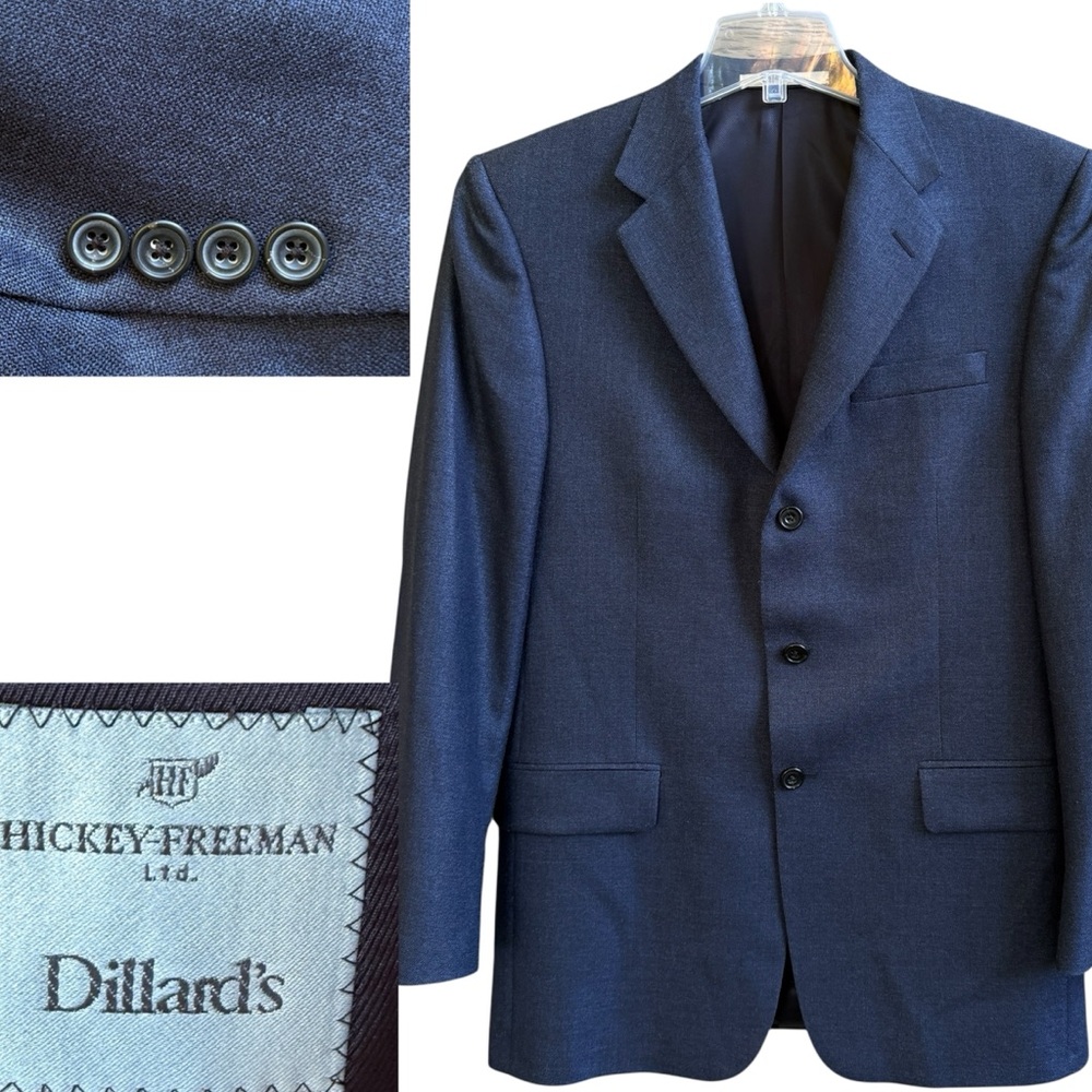 Vintage Hickey Freeman 41 Blue Blazer 3 Button Jacket Sport Coat Wool Silk Lined